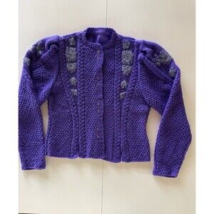 Stunning Vintage Hand Knit Floral Cardigan Sweater